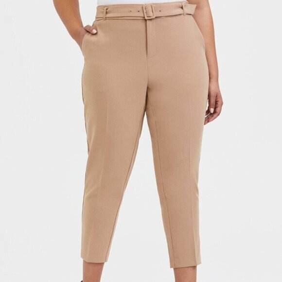 Torrid belted straight leg trouser pant woven beige - Picture 1 of 10
